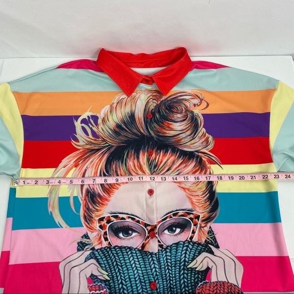 SHIRT Dress Brightly Colored Graphic Print Striped Anime - Picture 11 of 13